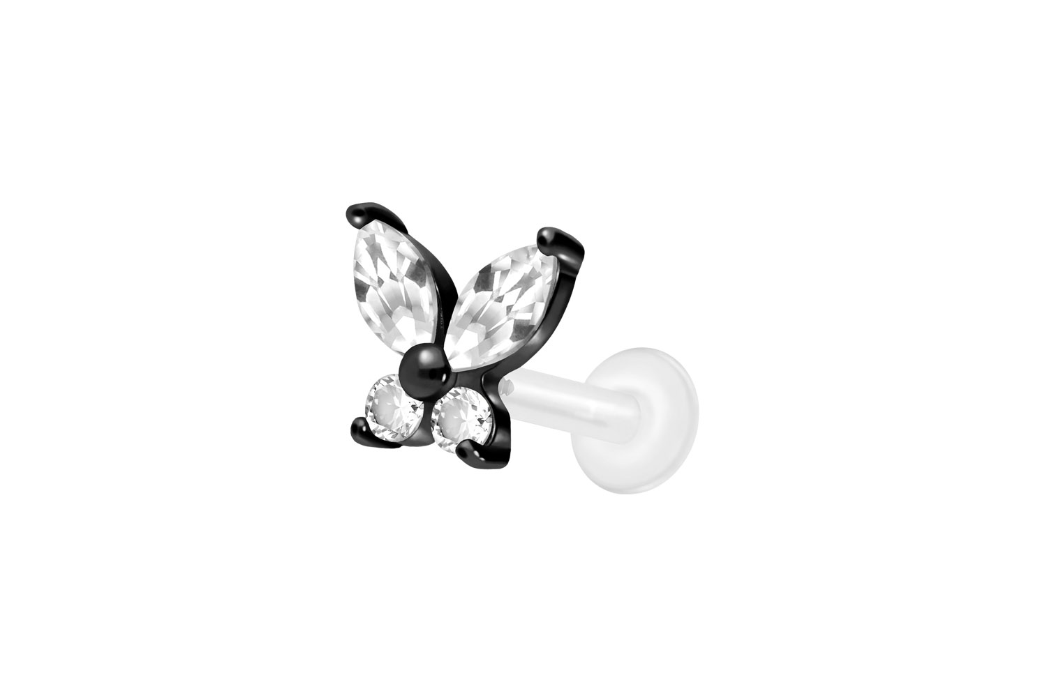 PTFE Labret Piercing mit Innengewinde + Titan-Aufsatz KRISTALLSCHMETTERLING